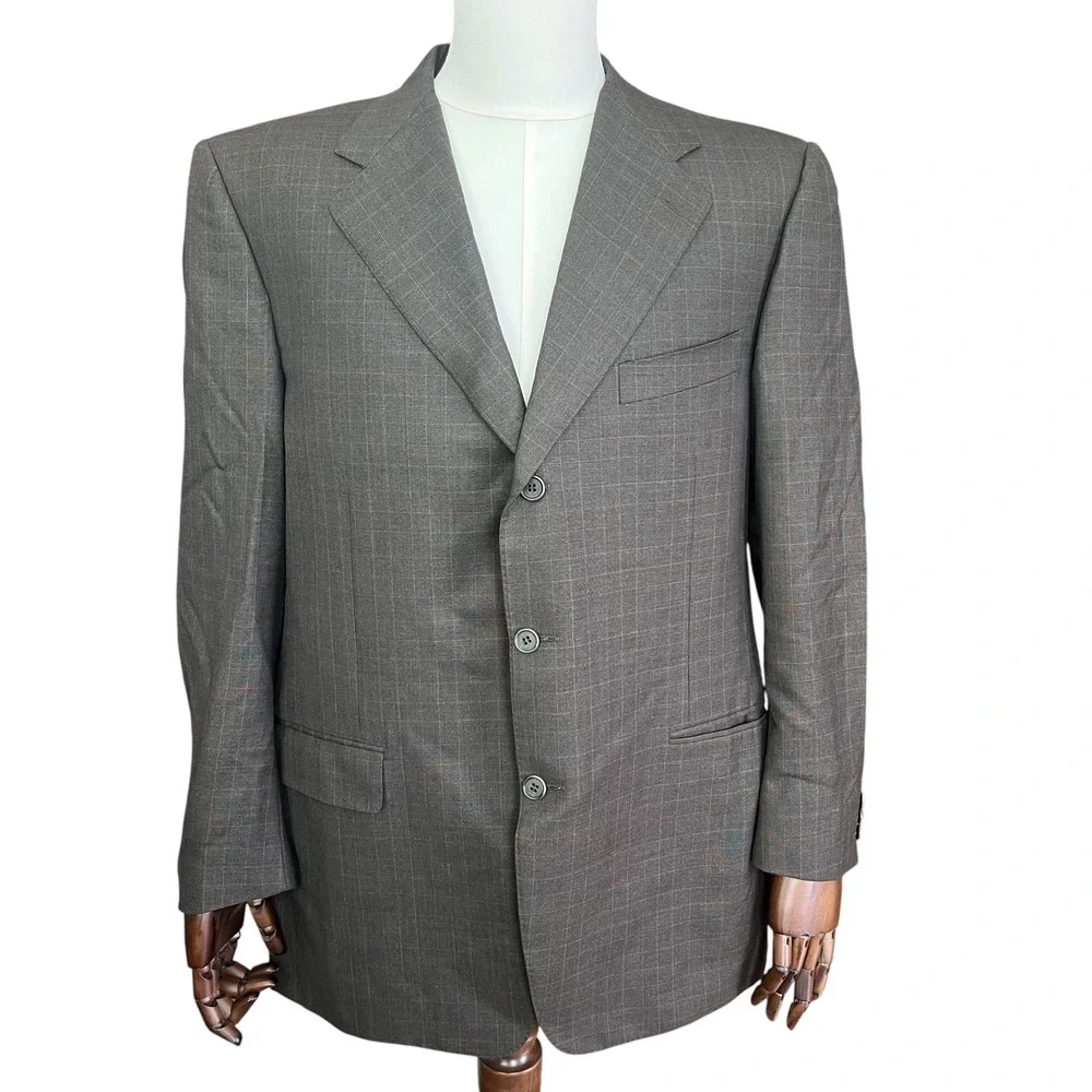 Canali 100% Wool 3 Button Blazer Sports Coat‎ 44R (54 EU) Dark Gray Glen Plaid